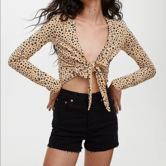 Aritzia Tops - SUNDAY BEST Red Leopard Tie Front Crop Top